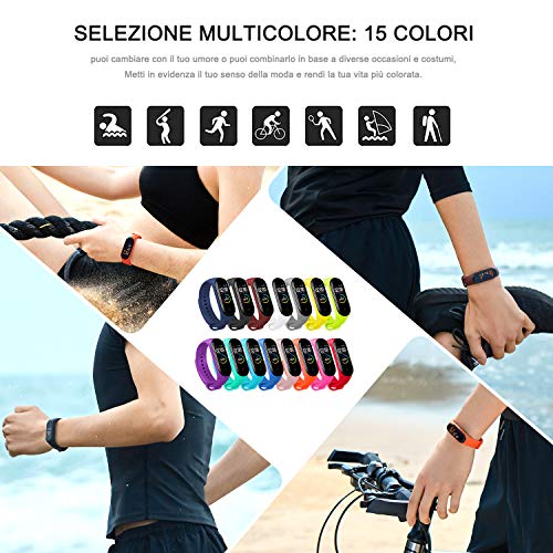 BANGTING 15 PCS Correa Compatible con Pulseras Xiaomi Mi Band 3/4, Correas para Fundas Mi Fit Band 4 My Band 3 Inteligente Funda Miband3 Pulsera Reloj Silicona Banda Reemplazo