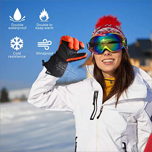 Baogaier Guantes de Esquí Antideslizantes Invierno Deporte Hombre Mujer Táctil Impermeables Guantes Nieve Cálido para Clima Frío Pesca en Hielo Trineo Snowboard Ciclismo Senderismo Intemperie, Rojo XL