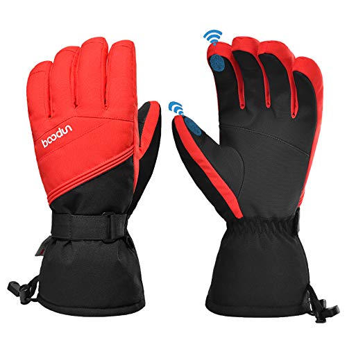 Baogaier Guantes de Esquí Antideslizantes Invierno Deporte Hombre Mujer Táctil Impermeables Guantes Nieve Cálido para Clima Frío Pesca en Hielo Trineo Snowboard Ciclismo Senderismo Intemperie, Rojo XL