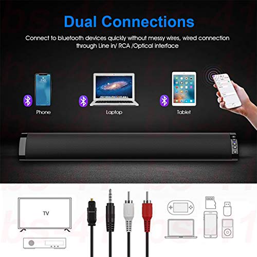 Barras de sonido para TV, Bluetooth 5.0, Altavoz de sonido envolvente profesional para TV Home Cinema, Soporte RCA AUX Optical USB TF, Compatible TV Mobile Tablet, Colóquese plano, Montado en la pared