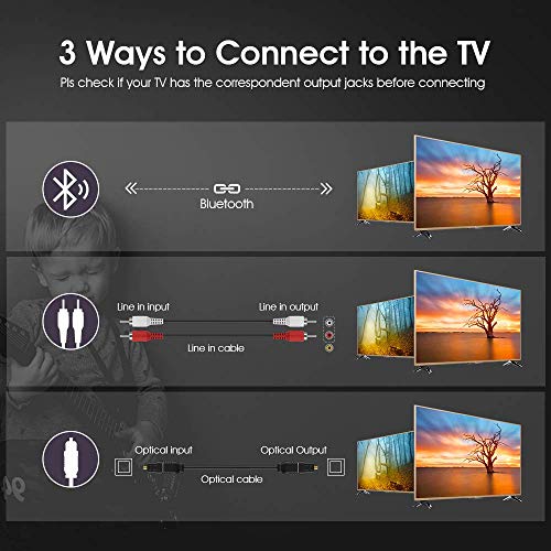 Barras de sonido para TV, Bluetooth 5.0, Altavoz de sonido envolvente profesional para TV Home Cinema, Soporte RCA AUX Optical USB TF, Compatible TV Mobile Tablet, Colóquese plano, Montado en la pared