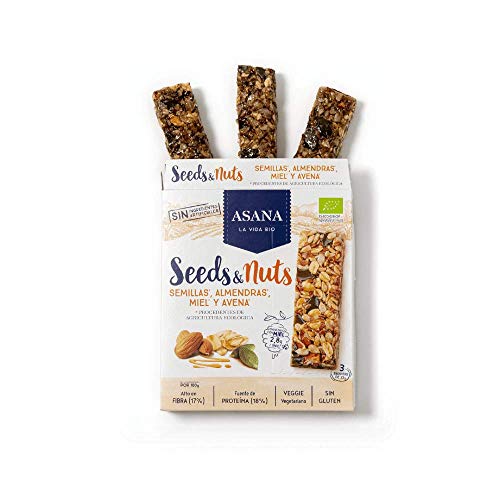 Barritas Ecológicas de Semillas y Frutos Secos. Energéticas. Sin Gluten. Bajas en Azúcar. Altas en Fibra y Proteínas. Vegetarianas. Snack Saludable. Pack de 12 Unidades de 25 g Cada Una