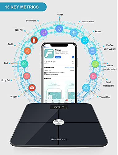 Báscula de Baño Healthkeep ITO Báscula Grasa Corporal Inteligente Báscula Digital, Medición de Alta Precisión el Peso Corporal, Porcentaje de Grasa Crporal, Masa Muscular, IMC, Grasa Visceral