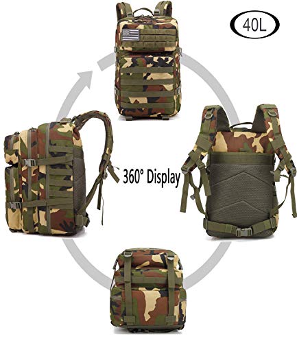 BBYaki Mochila Camuflaje Asalto Militar 40L, Mochila Táctica Molle Mochila Alpinismo Senderismo Actividades Aire Libre Camping,CP