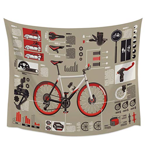 Bdhbeq Bicicleta Infografía Tapiz Cubierta Toalla de Playa Picnic Yoga Estera Decoración del hogar130x150cm
