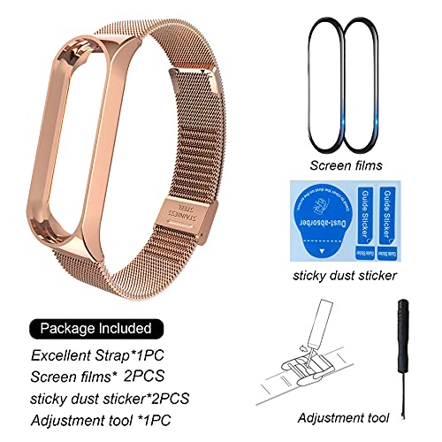 BDIG Correa Compatible para Xiaomi Mi Band 6 & Mi Band 5 Correas Metal + 2 Piezas Mi6/5 TPU Protector Pantalla, Pulsera de Acero Inoxidable Agradable para MiBand 5 MiBand 6 Correa (No Host), Oro Rosa