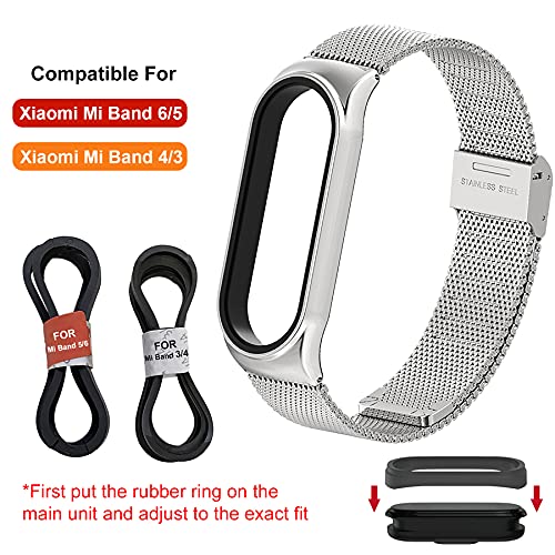 BDIG Correa Compatible para Xiaomi MiBand 6 & MiBand 5 Correas Metal, Mi Band 4/3 Pulsera de Acero Inoxidable Agradable para Mi Band 6/5 Correa (No Host)(Plata)