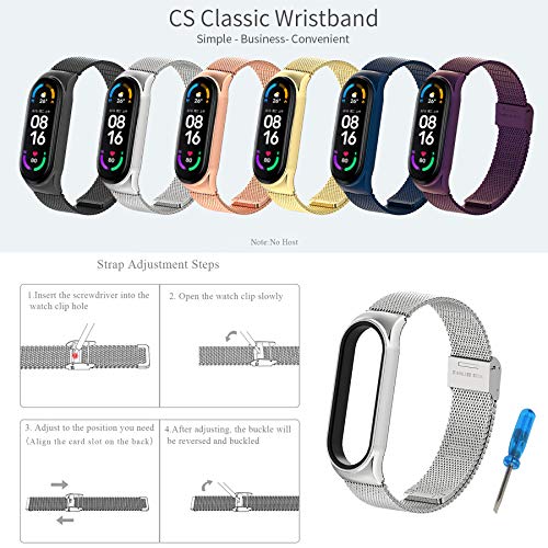 BDIG Correa Compatible para Xiaomi MiBand 6 & MiBand 5 Correas Metal, Mi Band 4/3 Pulsera de Acero Inoxidable Agradable para Mi Band 6/5 Correa (No Host)(Plata)