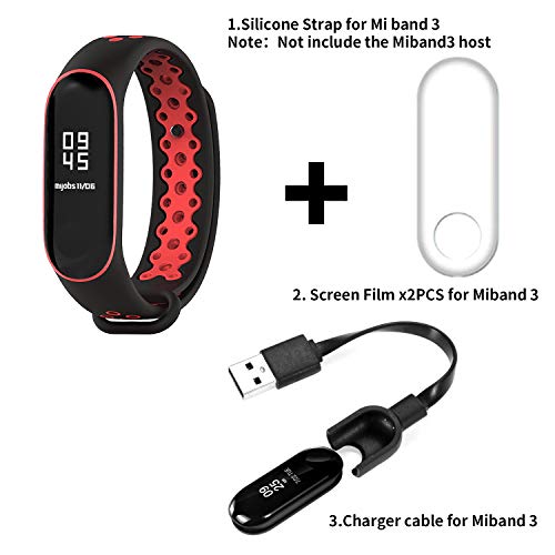 BDIG Correa de Repuesto para Pulsera Xiaomi Mi Band 3, Cable USB y Películas Pantalla Accesorios y Correa para Xiaomi Mi Band 3 (Mi Band 3 Trajes, No Anfitrión)