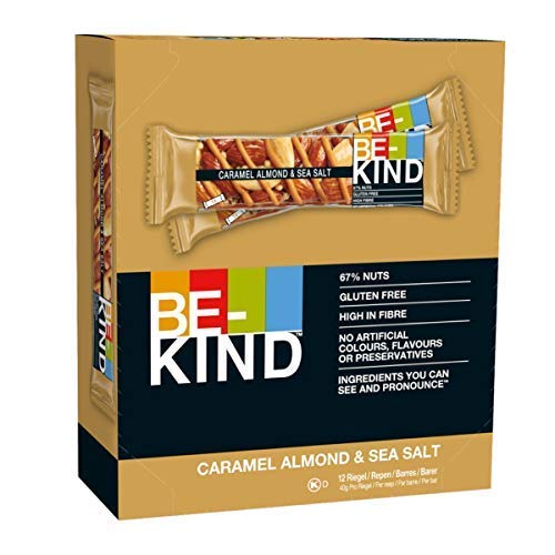 BE-KIND Barrita Ceareale con Frutos Secos Tostados, Almendras Caramelizadas y Sal Marina, Sin Gluten, Alto Contenido de Fibra, Corazón Saludable, 12 X 40g Barras