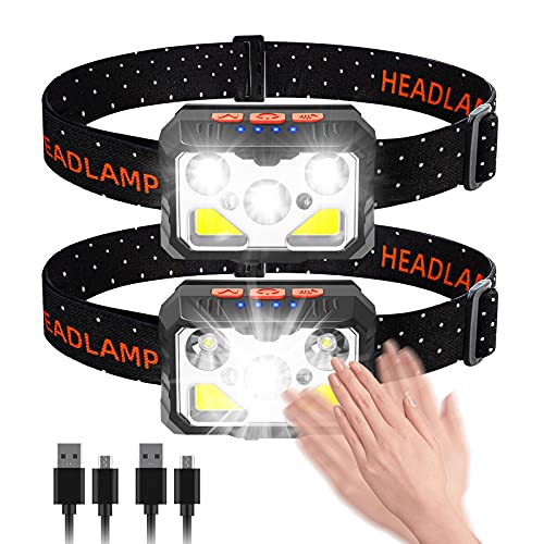 bedee Linterna Frontal, Frontal LED Recargable, Linterna Cabeza 7 Modos con Sensor y Luz Roja, 2 Unidades 1500 Lúmenes linterna Frontal LED Recargable Impermeable IPX5 para Running, Acampar, Pesca