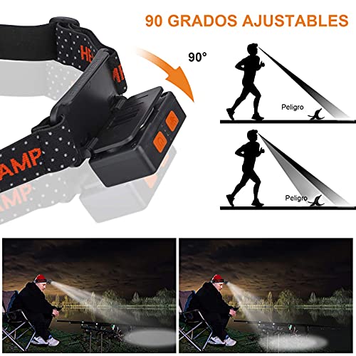 bedee Linterna Frontal LED Recargable, Linterna Cabeza USB 8 Modos con Sensor y Luz Roja, 1000 Lúmenes Frontal LED Recargable Impermeable para Running, Acampar, Pesca, Ciclismo, Excursión(2 Unidades)