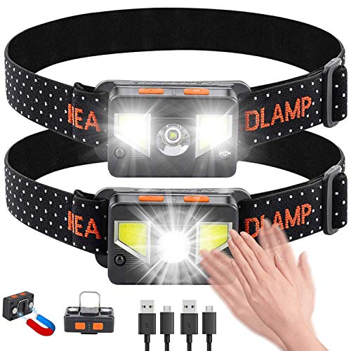 bedee Linterna Frontal LED Recargable, Linterna Cabeza USB 8 Modos con Sensor y Luz Roja, 1000 Lúmenes Frontal LED Recargable Impermeable para Running, Acampar, Pesca, Ciclismo, Excursión(2 Unidades)