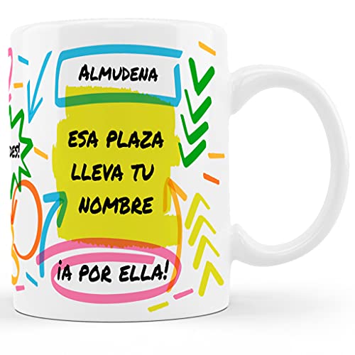 BEE INGENIOUS taza opositor taza opositora taza personalizada con nombre. Opositores regalos para opositores Tazas de desayuno tazas personalizadas (Una plaza es tuya)