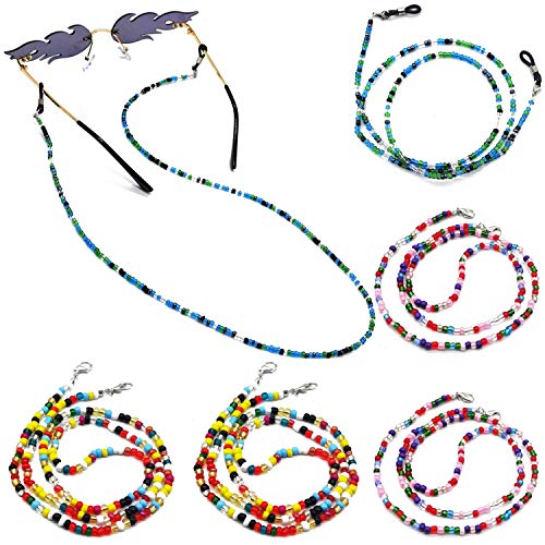 BEIFON 6Pcs Cadenas Gafas Mujer Perlas Correa Cuerda Gafas de Sol Cordón de Collar de Gafas de Abalorios Retenedor Cadena Decorativa de Cuello para Gafas Lectura para Mujer Multicolores