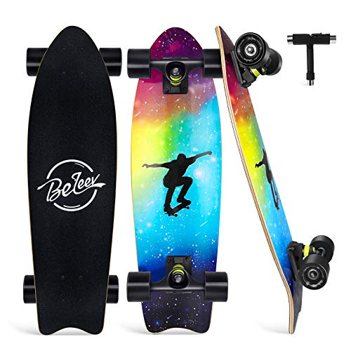 BELEEV Cruiser Skateboard, 68,5 x 20,3 cm, monopatín Completo para niños, Adolescentes y Adultos, 7 Capas de Arce Canadiense Double Kick Deck Concave Trick Skate Board (Nebulae)