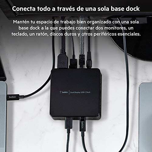 Belkin estación dock USB-C para dos monitores (85 W de Power Delivery, HDMI, USB-A 3.1 Gen 1, USB-C, Gigabit Ethernet, entrada/salida de audio para MacBook, XPS y otros portátiles con USB-C)