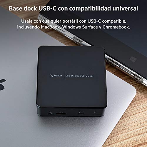 Belkin estación dock USB-C para dos monitores (85 W de Power Delivery, HDMI, USB-A 3.1 Gen 1, USB-C, Gigabit Ethernet, entrada/salida de audio para MacBook, XPS y otros portátiles con USB-C)