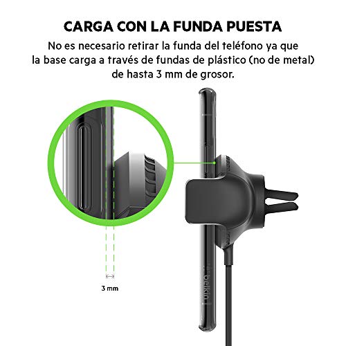 Belkin Soporte para rejilla de ventilación y cargador inalámbrico para coche de 10 W para iPhone 11, 11 Pro/Pro Max, XS, XS Max, XR, X, SE, 8, 8+, Samsung Galaxy S20, S20+, S20 Ultra, S10, S10+ y S10e