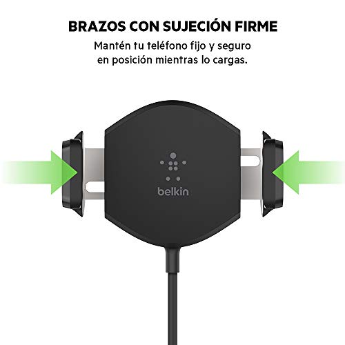 Belkin Soporte para rejilla de ventilación y cargador inalámbrico para coche de 10 W para iPhone 11, 11 Pro/Pro Max, XS, XS Max, XR, X, SE, 8, 8+, Samsung Galaxy S20, S20+, S20 Ultra, S10, S10+ y S10e