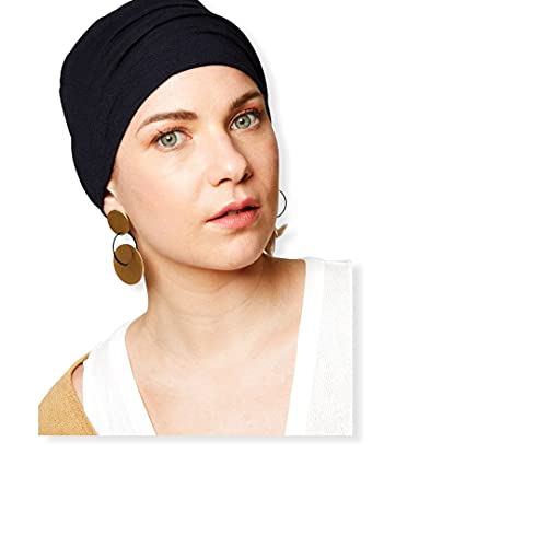 Belle Turban, Turbante para Mujer, Modelo B-Marfil, Color Marino, Talla única, Elegante Gorro Oncológico, Hecho con Algodón Orgánico, Suave y Transpirable, No Irrita, Fabricado en España