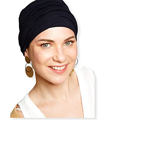 Belle Turban, Turbante para Mujer, Modelo B-Marfil, Color Marino, Talla única, Elegante Gorro Oncológico, Hecho con Algodón Orgánico, Suave y Transpirable, No Irrita, Fabricado en España