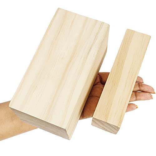 Belle Vous Tacos Madera Pino Natural para Tallar (Pack de 5) 4 Bloques Madera Pequeños y 1 Bloque Madera para Tallar Grande Sin Acabado Listones de Madera Manualidades - Principiantes Niños y Adultos