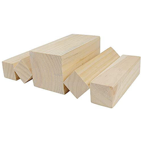 Belle Vous Tacos Madera Pino Natural para Tallar (Pack de 5) 4 Bloques Madera Pequeños y 1 Bloque Madera para Tallar Grande Sin Acabado Listones de Madera Manualidades - Principiantes Niños y Adultos