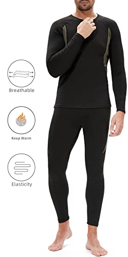 BenBoy Ropa Interior Térmica Hombre Camiseta Térmica Manga Larga Transpirable Set de Ropa Térmica Invierno Deportes Conjuntos Térmicos para Esquí Montaña Ciclismo,QY4040M-Black-XL