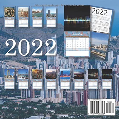Benidorm Skyline Calendario 2022: Calendario 2022 8.5''x8.5'' - Regalos para familiares y amigas amigos - Animales divertidos