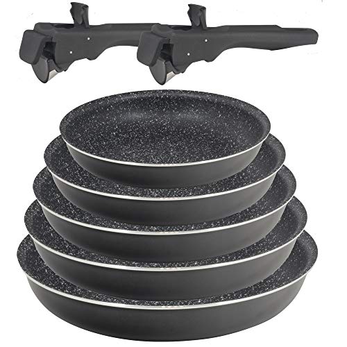 Bergner Click & Cook Black Set 5 sartenes 20/22/24/26/28 CON 2 mangos Click&Cook, aluminio prensado, aptas para inducción, Negro