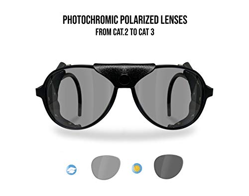 BERTONI Gafas Polarizadas Montaña Glaciar Esqui Alpinismo Trekking Climbing - Mod. Alps Italy (Negro - Fotocrómico Polarizado)