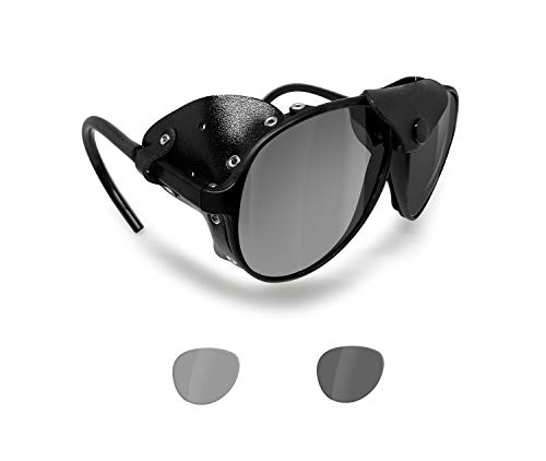 BERTONI Gafas Polarizadas Montaña Glaciar Esqui Alpinismo Trekking Climbing - Mod. Alps Italy (Negro - Fotocrómico Polarizado)