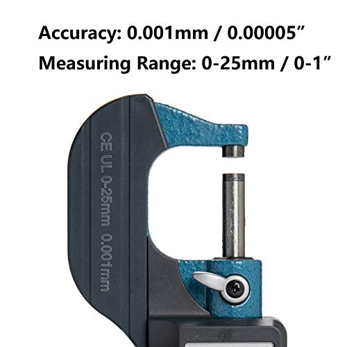 Beslands Digital micrómetro 0 – 25 mm Alta Precisión electrónica digital Conectores conectores deslizante Longitud Herramienta de medición Conectores 0.001 mm (0,001), Gris