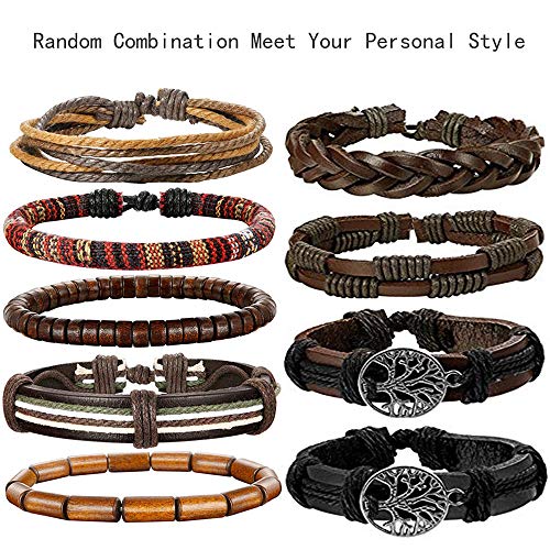 Besteel 24 Piezas Cuero Pulseras Árbol de la Vida para Hombre Mujer Trenzado Pulsera Cuentas de Madera Cuerda Brazalet Vintage Pulsera Ajustable