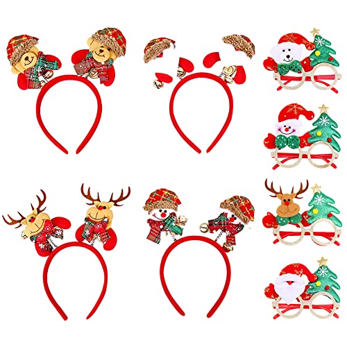 BESTZY Diademas De Navidad, 8 Piezas Decoración Accesorios Diademas navideñas Marco de Gafas, Gafas de Navidad para Regalos de Fiesta, Suministros de Fiesta de Navidad