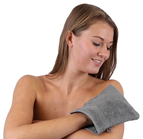 Betz Paquete de 10 Piezas de Manoplas de baño Guantes para lavarse tamaño 16x21 cm Colgador de cordón 100% algodón Premium de Color Gris Antracita y Gris Plata