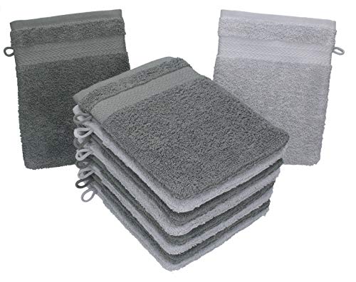 Betz Paquete de 10 Piezas de Manoplas de baño Guantes para lavarse tamaño 16x21 cm Colgador de cordón 100% algodón Premium de Color Gris Antracita y Gris Plata