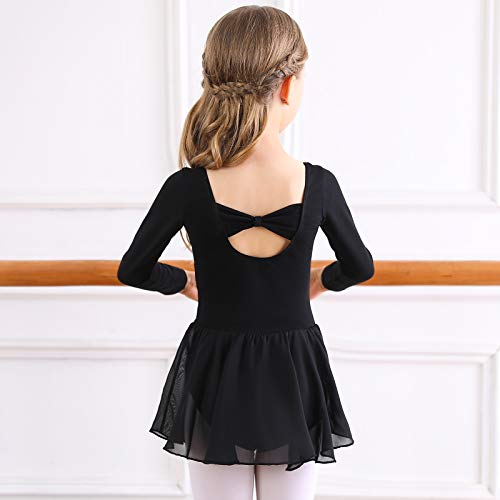 Bezioner Vestido de Ballet Maillot de Danza Gimnasia Leotardo Algodón Body Clásico para Niña (110 (100-110cm,4-5 años), Negro Manga Larga)