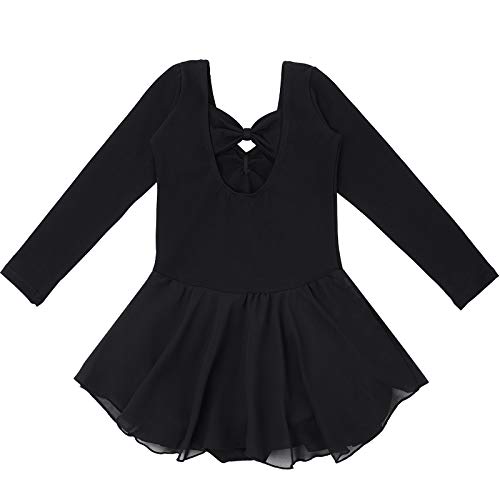 Bezioner Vestido de Ballet Maillot de Danza Gimnasia Leotardo Algodón Body Clásico para Niña (110 (100-110cm,4-5 años), Negro Manga Larga)