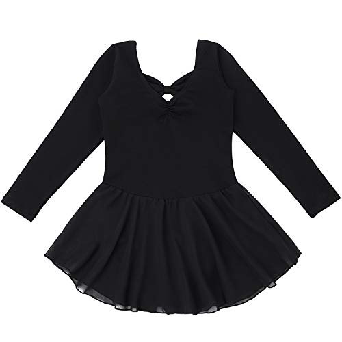 Bezioner Vestido de Ballet Maillot de Danza Gimnasia Leotardo Algodón Body Clásico para Niña (110 (100-110cm,4-5 años), Negro Manga Larga)