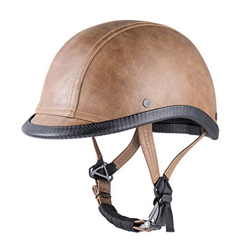 BGMKE Casco de Bicicleta de Media Cara de Cuero PU Retro Ligero, Casco de Motocicleta de Cara Abierta Vintage para Hombres y Mujeres, para Scooter, Motocicleta, Motocicleta, Aprobado por Dot