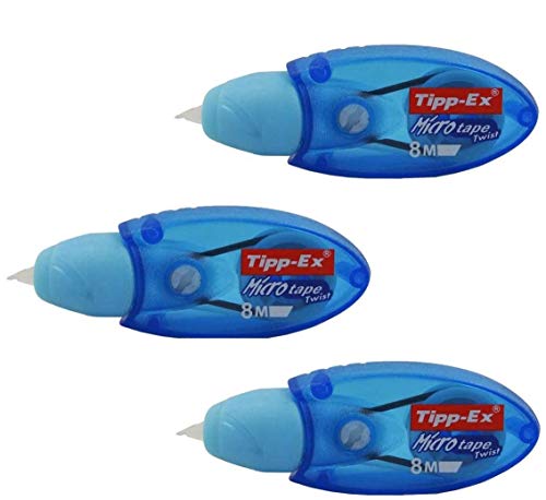 BIC Tipp-Ex Micro Tape Twist - Cinta correctora para reescritura instantánea, color azul, 3 unidades