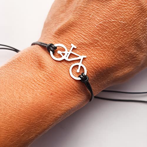 Bicicleta de montaña o de carretera pulsera de plata y cuero