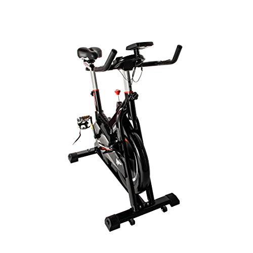 Bicicleta Spinning Estática para Interior Fitness | Ajuste de resistencia sin niveles | Monitor digital y asas de frecuencia de pulsación | Cinco niveles de ajuste de altura con Rueda de Inercia