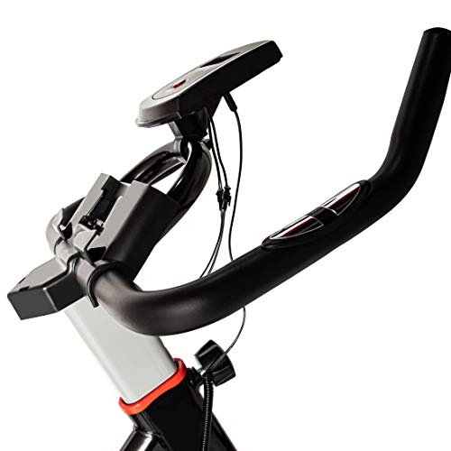 Bicicleta Spinning Estática para Interior Fitness | Ajuste de resistencia sin niveles | Monitor digital y asas de frecuencia de pulsación | Cinco niveles de ajuste de altura con Rueda de Inercia