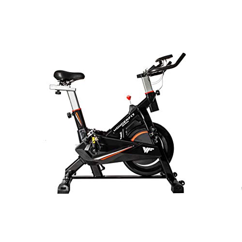 Bicicleta Spinning Estática para Interior Fitness | Ajuste de resistencia sin niveles | Monitor digital y asas de frecuencia de pulsación | Cinco niveles de ajuste de altura con Rueda de Inercia