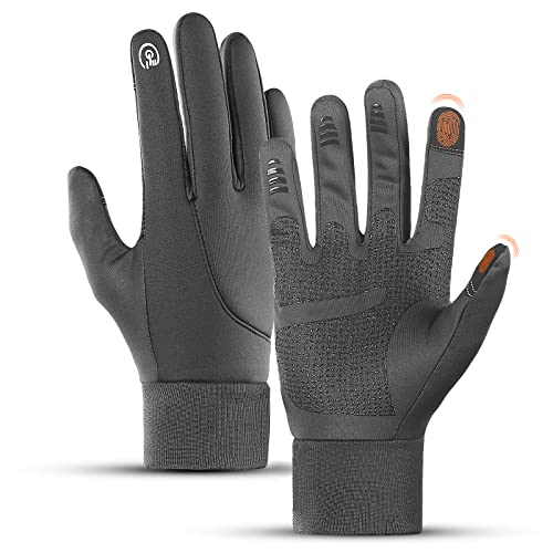 Bigmeda Guantes de Invierno Guantes de Ciclismo Guantes de Pantalla Táctil Antideslizantes a Prueba Guantes Calientes de Viento para MTB Correr Hombres/Mujeres (Gris, M)