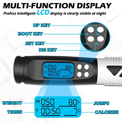 BiGosh Cuerda Saltar con Contador, 2 en 1 Comba de Saltar Fitness sin Cable Digital LCD Cuerda de Saltar Crossfit Ponderada Ajustable con Mango Antideslizante Cuerda Salto para Adultos Niños