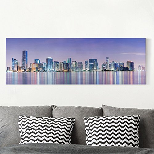 Bilderwelten Cuadro en Lienzo - Purple Miami Beach - Panorama Apaisado, Cuadros Cuadro Lienzo Cuadro sobre Lienzo Cuadro Moderno Cuadro Decoracion Cuadros Decorativos Cuadro XXL, Tamaño: 60 x 180cm